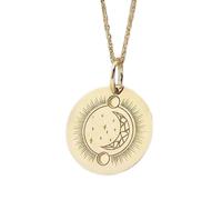 LKBEADS Collier pendentif lune céleste en argent sterling 925 |LK_NLC_00019 | Pendentif pièce gravée finition plaquée or breloque disque de 26 mm chaîne câble de 45 cm style minimaliste