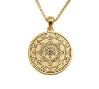 LKBEADS Collier pendentif mandala sacré gravé de l'Œil qui voit tout, en argent sterling 925 plaqué or, avec chaîne câble de 45,7 cm (18 pouces). Bijou pour homme et femme | LKD_EGP_00937
