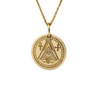 LKBEADS Collier pendentif médaillon symbolique | LK_NLC_00249 | Médaillon plaqué or de 24 mm orné d'un sceau occulte gravé d'un symbole spirituel talisman mystique chaîne forçat de 45 cm.
