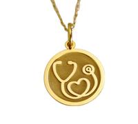 LKBEADS Collier pendentif « Médecin du cœur » en argent sterling 925 plaqué or, chaîne câble de 45,7 cm (18 pouces), breloque ronde, bijou unisexe fait main | LK_EMBO_00687