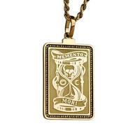 LKBEADS Collier pendentif Memento Mori en argent sterling 925 plaqué or, chaîne câble de 45,7 cm (18 pouces), breloque rectangulaire, bijou unisexe | LK_EMBO_00741