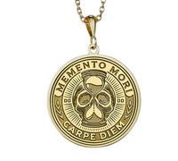 LKBEADS Collier pendentif Memento Mori en argent sterling 925 plaqué or, chaîne câble de 45,7 cm (18 pouces), pendentif rond, bijou unisexe fait main | LK_EMBO_00243