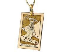 LKBEADS Collier pendentif Memento Mori en argent sterling 925 plaqué or, chaîne câble de 45,7 cm (18 pouces), breloque rectangulaire, bijou unisexe | LK_EMBO_00371