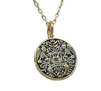 LKBEADS Collier pendentif Memento Stoïc Tête de mort en relief, en argent sterling 925 plaqué or, chaîne câble de 45,7 cm (18 pouces), breloque ronde, bijou unisexe | LK_EMBO_00306