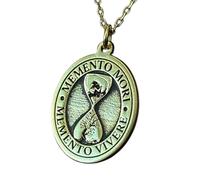 LKBEADS Collier pendentif Memento Vivere en argent sterling 925 plaqué or, chaîne câble de 45,7 cm (18 pouces), pendentif rond, bijou unisexe fait main | LK_EMBO_00299