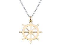 LKBEADS Collier pendentif minimaliste en argent sterling 925 en forme de roue de navire, avec chaîne câble de 45 cm plaquée or. Bijou symbolique | LKD_3DM_00347