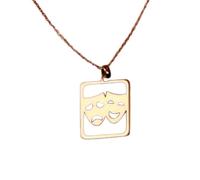 LKBEADS Collier pendentif minimaliste en argent sterling 925, forme rectangulaire, avec pendentif masque de théâtre et chaîne câble de 45 cm plaquée or. Bijou symbolique | LKD_3DM_00782