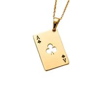 LKBEADS Collier pendentif minimaliste en argent sterling 925, représentant l'As de Trèfle, de forme rectangulaire, avec chaîne câble de 45 cm plaquée or. Bijou symbolique | LKD_3DM_00275