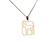 LKBEADS Collier pendentif minimaliste en argent sterling 925 représentant un âne, de forme rectangulaire, avec chaîne câble de 45 cm plaquée or | LKD_3DM_00715