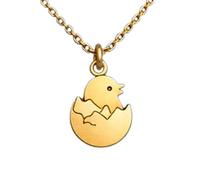 LKBEADS Collier pendentif minimaliste en argent sterling 925 représentant un poussin qui sort de son œuf, de forme élégante, avec chaîne câble de 45 cm plaquée or. Bijou symbolique | LKD_3DM_00382