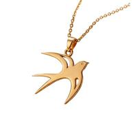 LKBEADS Collier pendentif minimaliste en argent sterling 925 représentant une hirondelle, de forme élégante, avec chaîne câble de 45 cm plaquée or. Bijou symbolique | LKD_3DM_00870