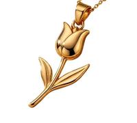 LKBEADS Collier pendentif minimaliste en argent sterling 925, représentant une tulipe en 3D, avec une chaîne maille forçat de 45 cm et un pendentif plaqué or. Bijou symbolique | LKD_3DM_00174