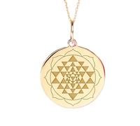 LKBEADS Collier pendentif motif géométrie sacrée | LK_NLC_02159 | plated round celestial sun ray medallion with 18 inch cable chain 28mm minimalist spiritual jewelry gift