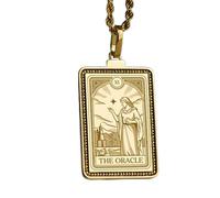 LKBEADS Collier pendentif oracle gravé, forme rectangulaire, en argent sterling 925 plaqué or, chaîne câble de 45,7 cm (18 pouces), bijou fait main pour homme et femme | LKD_EGP_00385