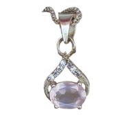 LKBEADS Collier pendentif ovale à facettes en quartz rose naturel 15 x 13 mm, en argent sterling 925, avec chaîne de 45 cm, bijou spirituel et énergétique de guérison, cadeau | gmpd_0470