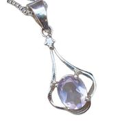 LKBEADS Collier pendentif ovale à facettes en quartz rose naturel 18 x 14 mm, en argent sterling 925, avec chaîne de 45 cm, bijou spirituel et énergétique de guérison, cadeau | gmpd_0464