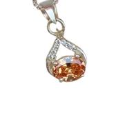 LKBEADS Collier pendentif ovale à facettes orange en morganite naturelle de 13 x 11 mm, en argent sterling 925, avec chaîne de 45 cm, bijou spirituel et énergétique de guérison, cadeau | gmpd_0462
