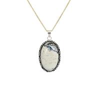 LKBEADS Collier pendentif ovale en argent sterling 925 avec opale naturelle dendritique et chaîne forçat. Bijou fait main, motif nature. |LK_SGMP_0005
