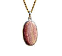 LKBEADS Collier pendentif ovale en argent sterling 925 avec pierre précieuse rhodochrosite naturelle et chaîne forçat. Bijou fait main, symbole d'amour et d'auto-guérison | LK_SGMP_0117