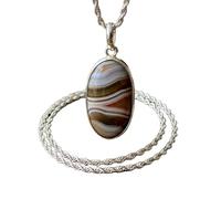 LKBEADS Collier pendentif ovale en argent sterling 925 et agate naturelle de Boswana, avec chaîne forçat. Bijou fait main, médaillon favorisant la sérénité | LK_SGMP_0024