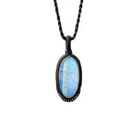 LKBEADS Collier pendentif ovale en pierre de lune arc-en-ciel naturelle avec cordon en cuir - Bijou fait main - Intuition et conscience | LK_SGMP_0428