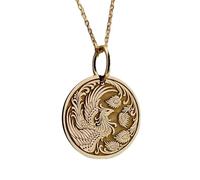 LKBEADS Collier pendentif phénix en argent sterling 925 doré | LK_NLC_00603 | Pendentif rond plaqué orné d'un motif céleste soleil et lune (22-24 mm) avec chaîne câble de 45 cm et bijou cadeau.