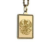 LKBEADS Collier pendentif phénix gravé, forme rectangulaire, en argent sterling 925 plaqué or, chaîne câble de 45,7 cm (18 pouces), bijou fait main pour homme et femme | LKD_EGP_00319