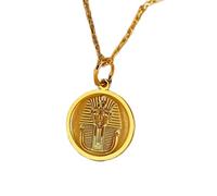 LKBEADS Collier pendentif pièce de monnaie gravée à l'effigie du pharaon Toutankhamon (24 mm) avec chaîne câble de 45,7 cm | Argent sterling plaqué or | Bijou unisexe | LK_PNDN_1769