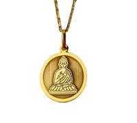 LKBEADS Collier pendentif pièce de monnaie gravée Bouddha 24 mm avec chaîne câble de 45,7 cm | Argent sterling plaqué or | Bijou unisexe | LK_PNDN_0164