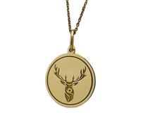 LKBEADS Collier pendentif pièce de monnaie gravée cerf sauvage 24 mm avec chaîne câble de 45,7 cm | Argent sterling plaqué or | Bijou unisexe | LK_PNDN_1851