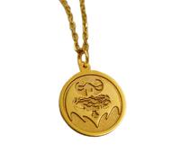 LKBEADS Collier pendentif pièce de monnaie gravée chauve-souris gothique 24 mm avec chaîne câble de 45,7 cm | Argent sterling plaqué or | Bijou unisexe | LK_PNDN_0695