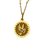 LKBEADS Collier pendentif pièce de monnaie gravée colombe 24 mm avec chaîne câble de 45,7 cm | Argent sterling plaqué or | Bijou unisexe | LK_PNDN_0141