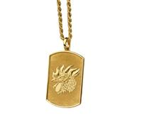 LKBEADS Collier pendentif pièce de monnaie gravée coq 30 x 19 mm avec chaîne corde française de 45,7 cm | Argent sterling plaqué or | Bijou unisexe | LK_PNDN_1361