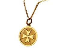 LKBEADS Collier pendentif pièce de monnaie gravée croix de Malte 24 mm avec chaîne câble de 45,7 cm | Argent sterling plaqué or | Bijou unisexe | LK_PNDN_1001