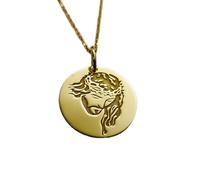 LKBEADS Collier pendentif pièce de monnaie gravée de Jésus-Christ 24 mm avec chaîne câble de 45,7 cm | Argent sterling plaqué or | Bijou unisexe | LK_PNDN_0869