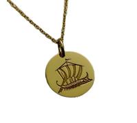 LKBEADS Collier pendentif pièce de monnaie gravée d'un navire ancien, 24 mm, chaîne câble de 45,7 cm | Argent sterling plaqué or | Bijou unisexe | LK_PNDN_0040