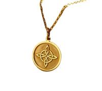 LKBEADS Collier pendentif pièce de monnaie gravée d'un nœud celtique quaternaire (24 mm) avec chaîne câble de 45,7 cm | Argent sterling plaqué or | Bijou unisexe | LK_PNDN_1334
