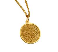 LKBEADS Collier pendentif pièce de monnaie gravée d'un nœud celtique quaternaire (24 mm) avec chaîne câble de 45,7 cm | Argent sterling plaqué or | Bijou unisexe | LK_PNDN_1333