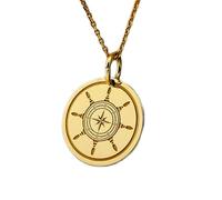 LKBEADS Collier pendentif pièce de monnaie gravée en forme de gouvernail de navire, 24 mm, avec chaîne câble de 45,7 cm | Argent sterling plaqué or | Bijou unisexe | LK_PNDN_1395
