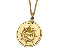 LKBEADS Collier pendentif pièce de monnaie gravée en forme de gouvernail de navire, 24 mm, avec chaîne câble de 45,7 cm | Argent sterling plaqué or | Bijou unisexe | LK_PNDN_1483