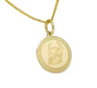 LKBEADS Collier pendentif pièce de monnaie gravée guerrier viking 24 mm avec chaîne câble de 45,7 cm | Argent sterling plaqué or | Bijou unisexe | LK_PNDN_1814