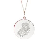 LKBEADS Collier pendentif pièce de monnaie gravée hibou 24 mm avec chaîne câble de 45,7 cm | Argent sterling 925 | Bijou unisexe | LK_PNDN_2207