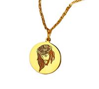 LKBEADS Collier pendentif pièce de monnaie gravée Jésus-Christ 24 mm avec chaîne câble de 45,7 cm | Argent sterling plaqué or | Bijou unisexe | LK_PNDN_0868