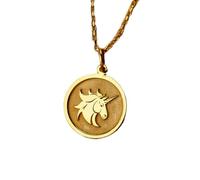 LKBEADS Collier pendentif pièce de monnaie gravée licorne 24 mm avec chaîne câble de 45,7 cm | Argent sterling plaqué or | Bijou unisexe | LK_PNDN_1773