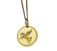 LKBEADS Collier pendentif pièce de monnaie gravée licorne 24 mm avec chaîne câble de 45,7 cm | Argent sterling plaqué or | Bijou unisexe | LK_PNDN_1774