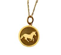 LKBEADS Collier pendentif pièce de monnaie gravée licorne 24 mm avec chaîne câble de 45,7 cm | Argent sterling plaqué or | Bijou unisexe | LK_PNDN_1772