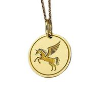 LKBEADS Collier pendentif pièce de monnaie gravée licorne 24 mm avec chaîne câble de 45,7 cm | Argent sterling plaqué or | Bijou unisexe | LK_PNDN_1778