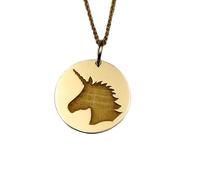LKBEADS Collier pendentif pièce de monnaie gravée licorne 24 mm avec chaîne câble de 45,7 cm | Argent sterling plaqué or | Bijou unisexe | LK_PNDN_1775