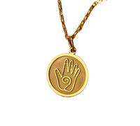 LKBEADS Collier pendentif pièce de monnaie gravée main guérisseuse 24 mm avec chaîne câble de 45,7 cm | Argent sterling plaqué or | Bijou unisexe | LK_PNDN_0735