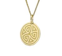 LKBEADS Collier pendentif pièce de monnaie gravée nœud celtique triskèle 24 mm avec chaîne câble de 45,7 cm | Argent sterling plaqué or | Bijou unisexe | LK_PNDN_1755